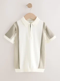 Truien En Breisels|Next - Gebreid poloshirt met rits bij de hals (3-16jr) Neutraal met kleurvlakken