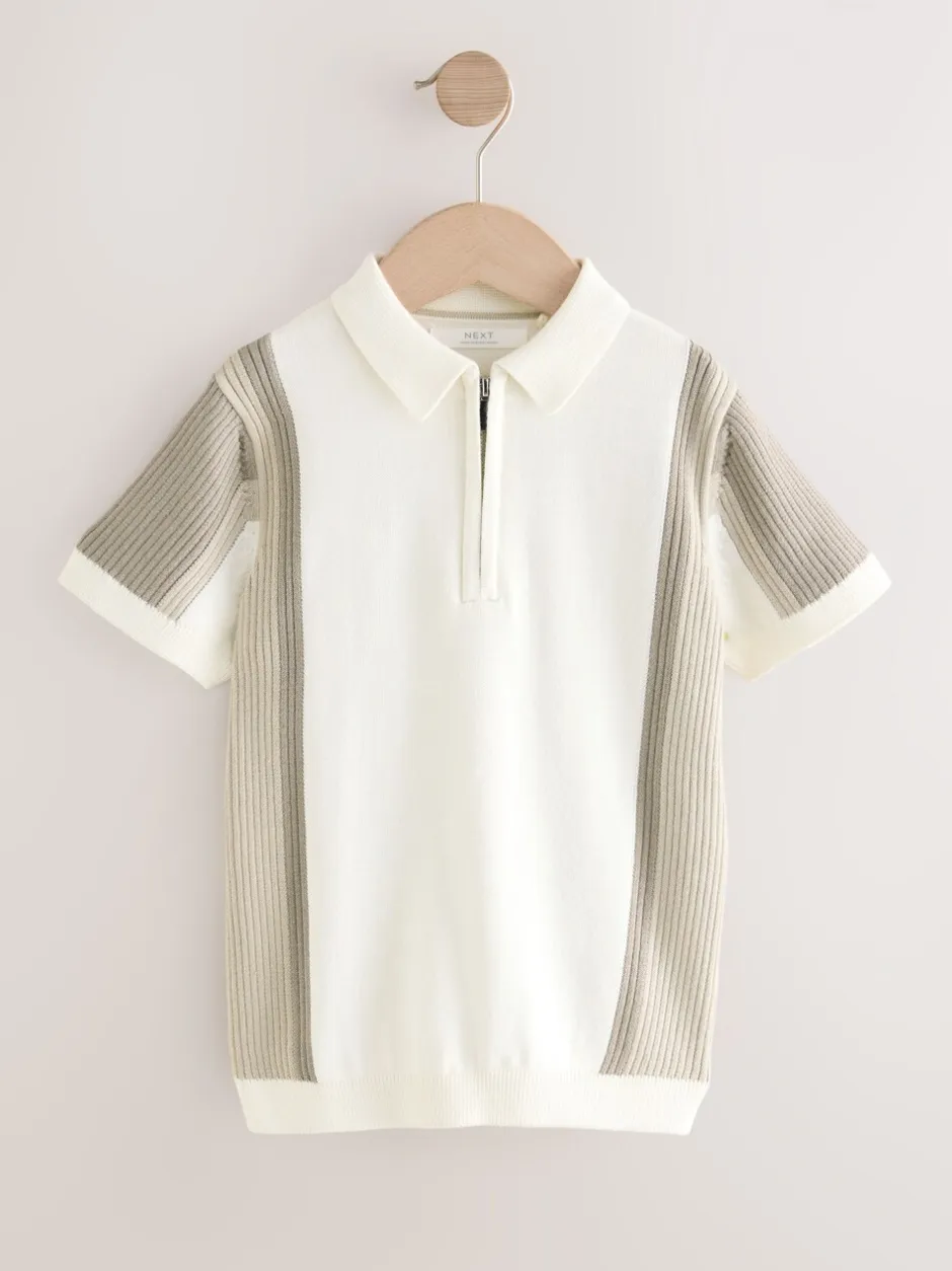 Truien En Breisels|Next - Gebreid poloshirt met rits bij de hals (3-16jr) Neutraal met kleurvlakken