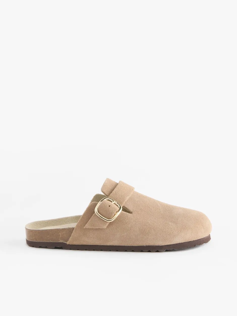 Lage Schoenen|Next Neutraal suède - Klompen met leren voetbed