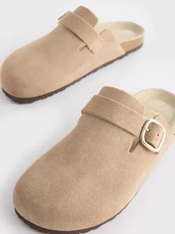 Lage Schoenen|Next Neutraal suède - Klompen met leren voetbed