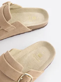 Lage Schoenen|Next Neutraal suède - Klompen met leren voetbed