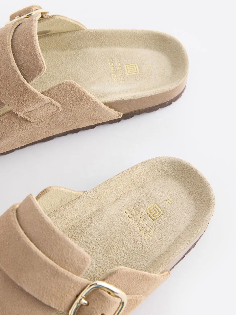 Lage Schoenen|Next Neutraal suède - Klompen met leren voetbed