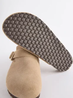 Lage Schoenen|Next Neutraal suède - Klompen met leren voetbed