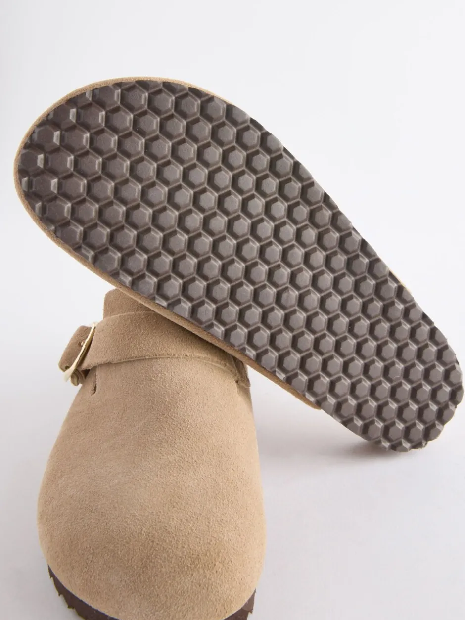 Lage Schoenen|Next Neutraal suède - Klompen met leren voetbed