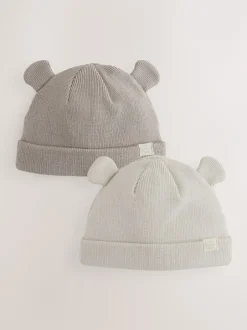 Mutsjes En Antikrabwantjes*Next - 2pack Rib Baby Muts Neutraal/bruin