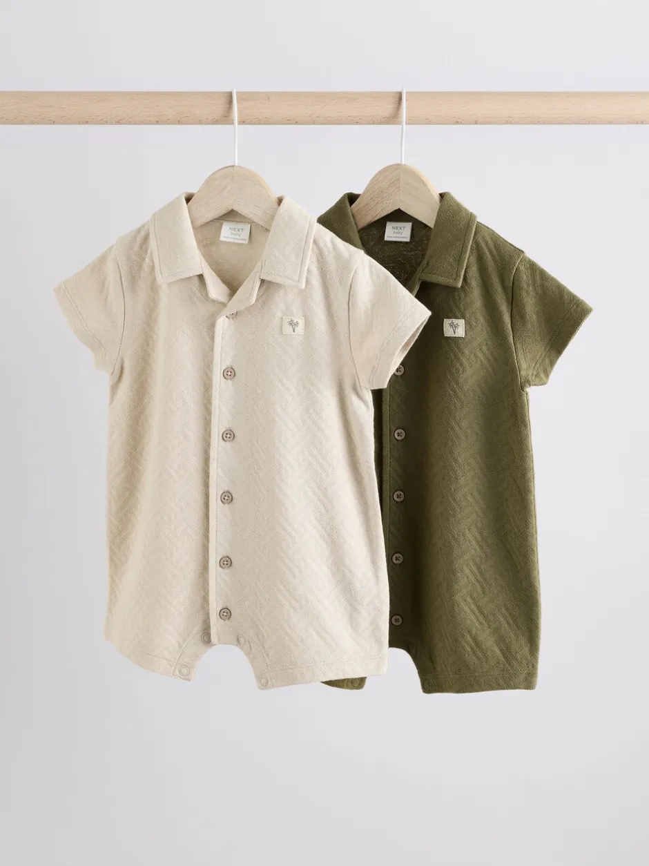 Rompertjes En Tuinbroeken|Babypakjes En Babypyjama's|Next - Verpakking van 2 gestructureerde babyrompertjes Neutraal/kaki