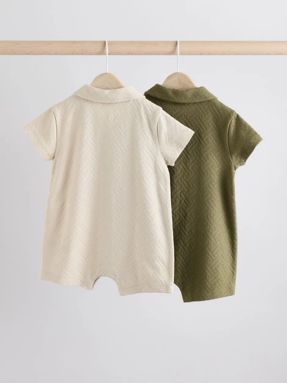 Rompertjes En Tuinbroeken|Babypakjes En Babypyjama's|Next - Verpakking van 2 gestructureerde babyrompertjes Neutraal/kaki