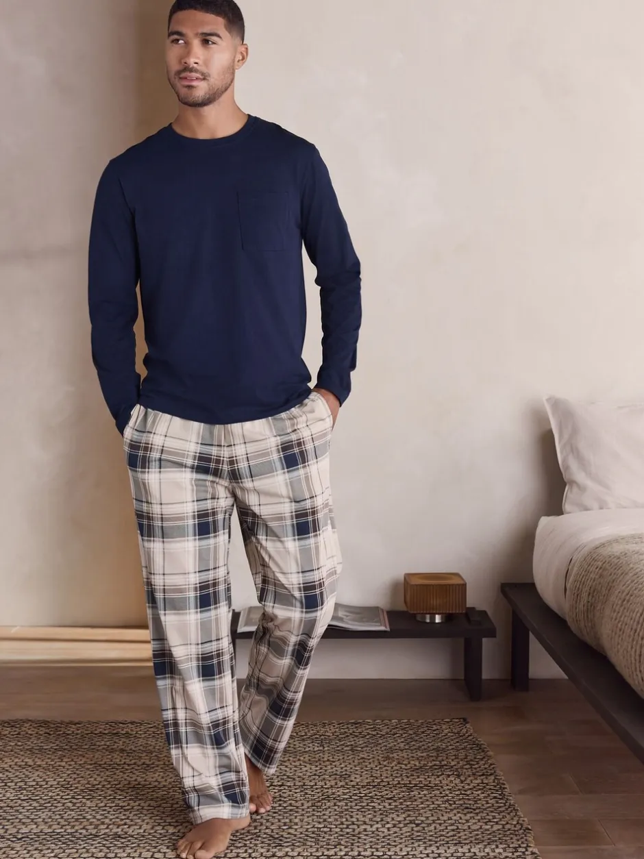 Loungewear|Pyjama's*Next Neutraal/marineblauw - Geruite pyjamaset met korte jersey mouwen 2 stuks