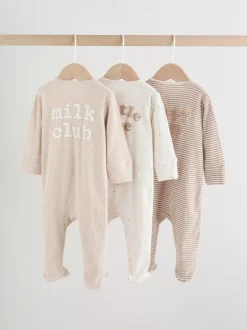 Multipacks|Babypakjes En Babypyjama's|Next Neutral Milkclub - Verpakking van 3 babypyjama's met tweewegrits (0-2jr)