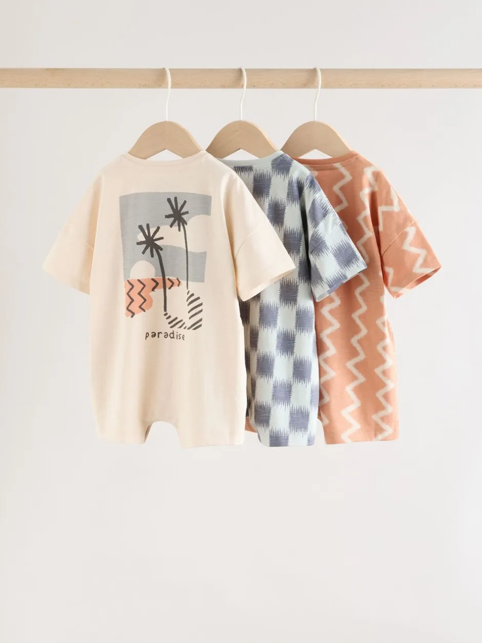 Rompertjes En Tuinbroeken|Babypakjes En Babypyjama's*Next Neutral Sunbaked Printed Button Through - Verpakking van 3 jersey babyrompertjes