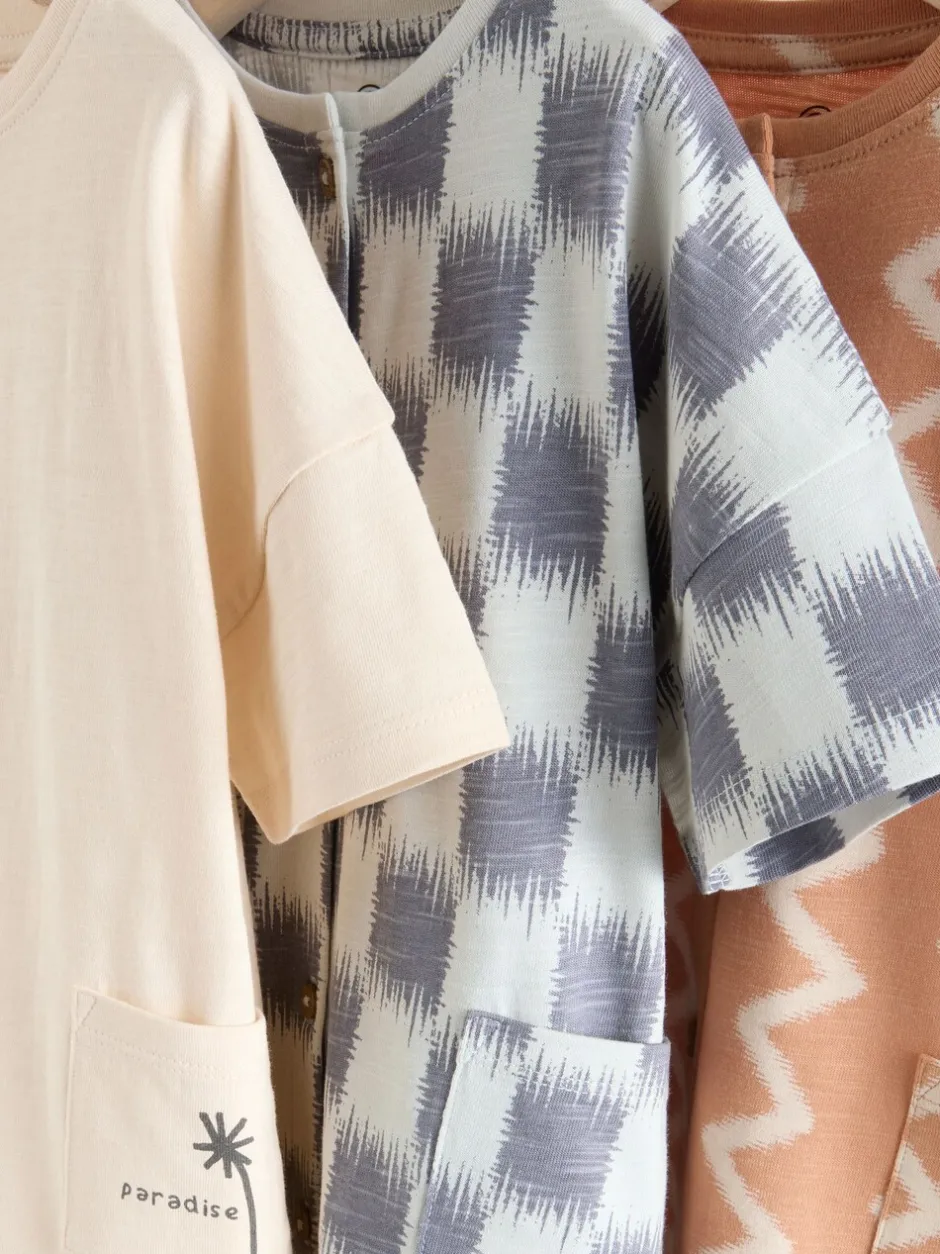 Rompertjes En Tuinbroeken|Babypakjes En Babypyjama's*Next Neutral Sunbaked Printed Button Through - Verpakking van 3 jersey babyrompertjes