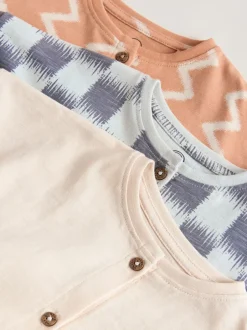Rompertjes En Tuinbroeken|Babypakjes En Babypyjama's*Next Neutral Sunbaked Printed Button Through - Verpakking van 3 jersey babyrompertjes