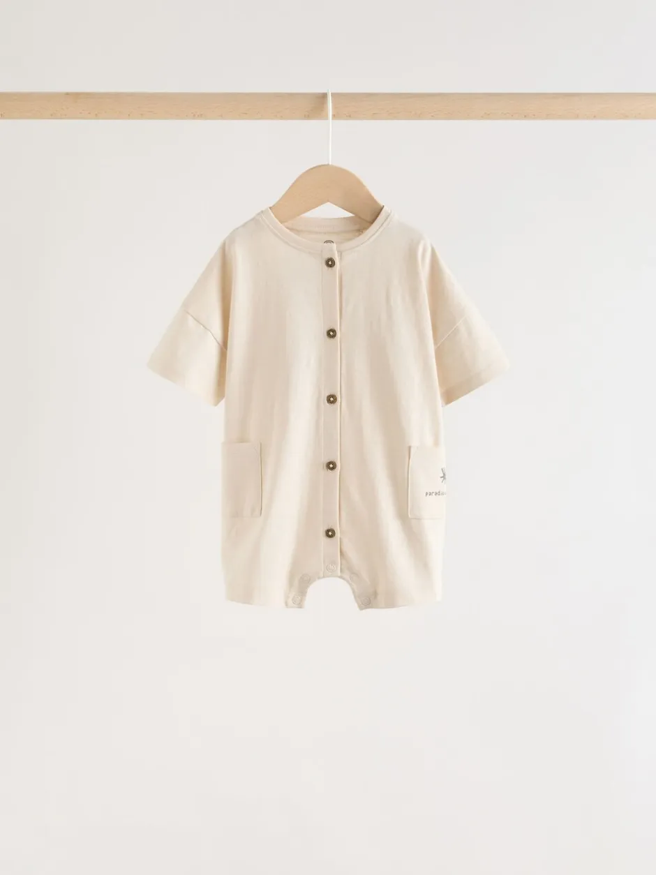 Rompertjes En Tuinbroeken|Babypakjes En Babypyjama's*Next Neutral Sunbaked Printed Button Through - Verpakking van 3 jersey babyrompertjes