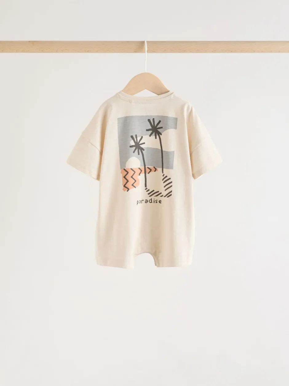 Rompertjes En Tuinbroeken|Babypakjes En Babypyjama's*Next Neutral Sunbaked Printed Button Through - Verpakking van 3 jersey babyrompertjes