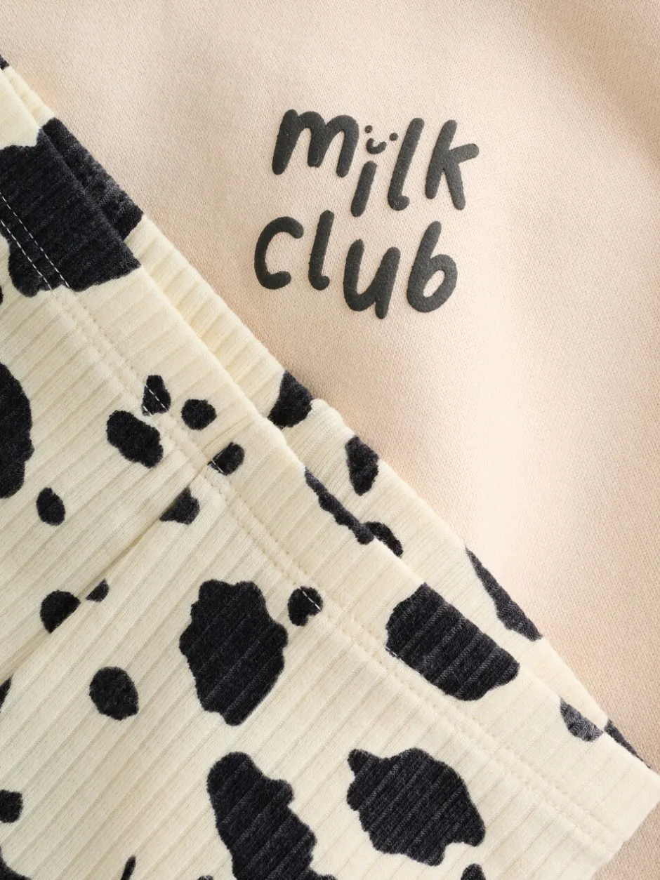 Sets En Combisets|Truien En Breisels|Next Neutral/Cow Milk Club Printed - Sweat and Leggings Baby Set (0mths-2yrs)