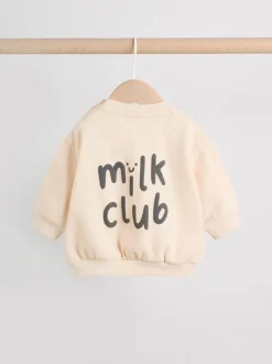 Sets En Combisets|Truien En Breisels|Next Neutral/Cow Milk Club Printed - Sweat and Leggings Baby Set (0mths-2yrs)