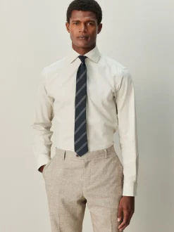Shirts|Next Neutral/Navy Stripe - Normale Pasvorm - Set van overhemd met stropdas