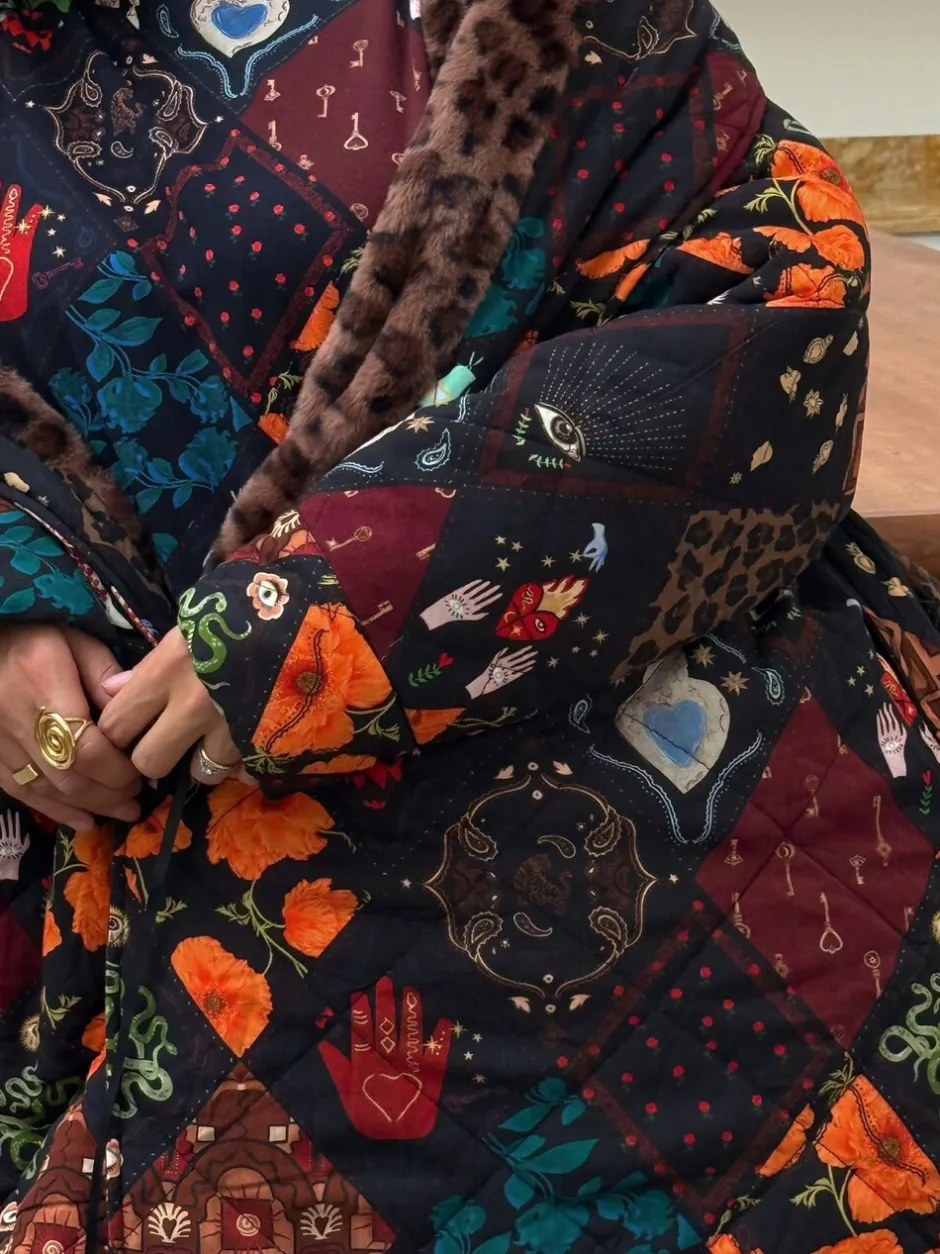Badjassen*Never Fully Dressed Quilted Robe with Faux Fur Lining