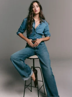Blouses En Overhemden|Tops En T-Shirts*Next - Cinch Waist Fitted Long Sleeve Denim Shirt Normaal blauw
