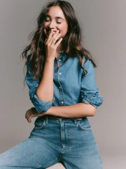 Blouses En Overhemden|Tops En T-Shirts*Next - Cinch Waist Fitted Long Sleeve Denim Shirt Normaal blauw