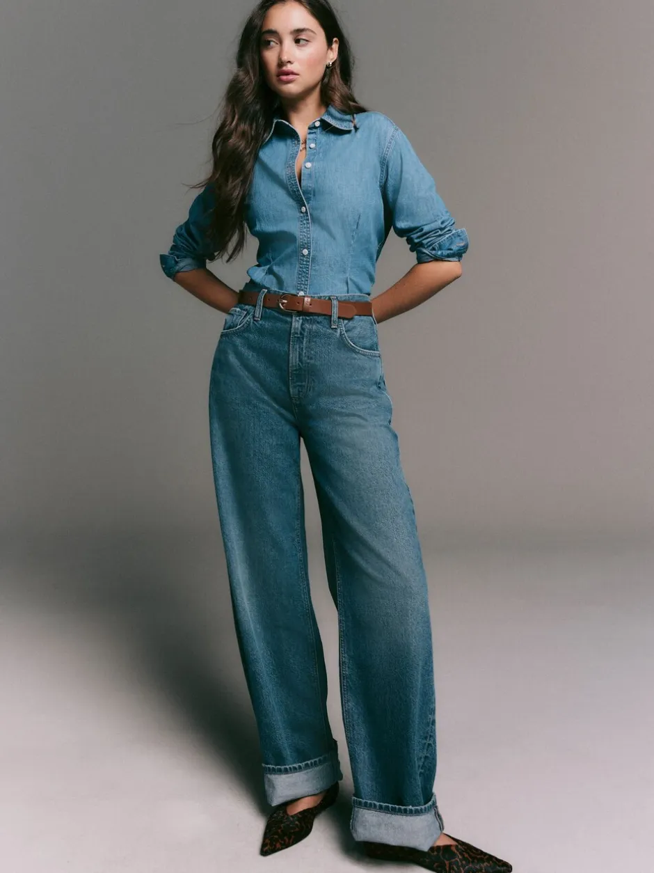 Blouses En Overhemden|Tops En T-Shirts*Next - Cinch Waist Fitted Long Sleeve Denim Shirt Normaal blauw