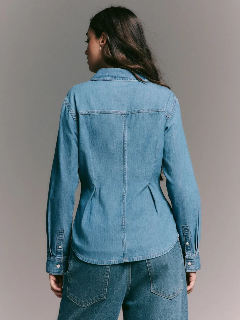 Blouses En Overhemden|Tops En T-Shirts*Next - Cinch Waist Fitted Long Sleeve Denim Shirt Normaal blauw