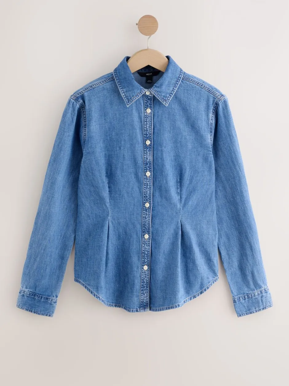 Blouses En Overhemden|Tops En T-Shirts*Next - Cinch Waist Fitted Long Sleeve Denim Shirt Normaal blauw