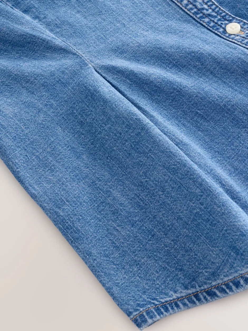 Blouses En Overhemden|Tops En T-Shirts*Next - Cinch Waist Fitted Long Sleeve Denim Shirt Normaal blauw