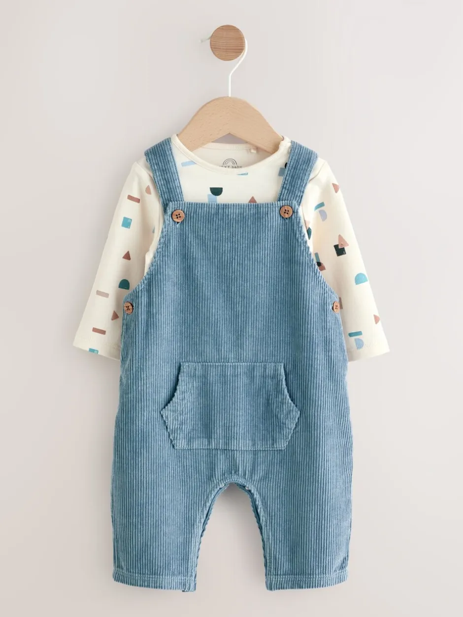 Rompertjes En Tuinbroeken|Sets En Outfits*Next Normaal blauw - Corduroy bretelbroeken en Bodysuit set (0mnd-2jr)
