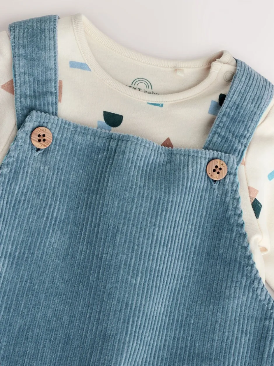 Rompertjes En Tuinbroeken|Sets En Outfits*Next Normaal blauw - Corduroy bretelbroeken en Bodysuit set (0mnd-2jr)