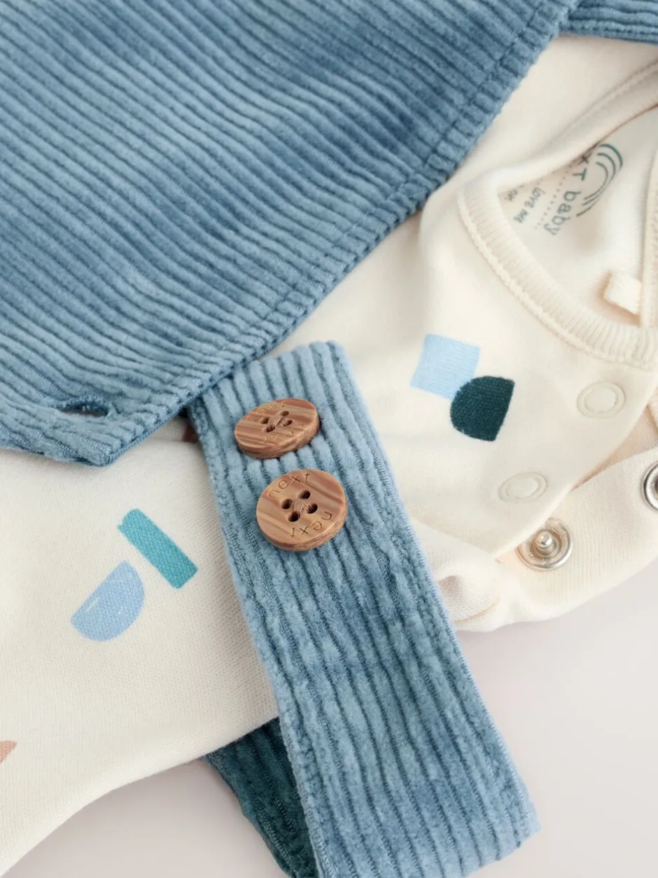 Rompertjes En Tuinbroeken|Sets En Outfits*Next Normaal blauw - Corduroy bretelbroeken en Bodysuit set (0mnd-2jr)