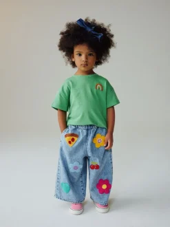 Jeans En Joggingbroeken|Jeans*Next Normaal blauw - Crochet Embellished Wide leg Jeans (3mths-7yrs)