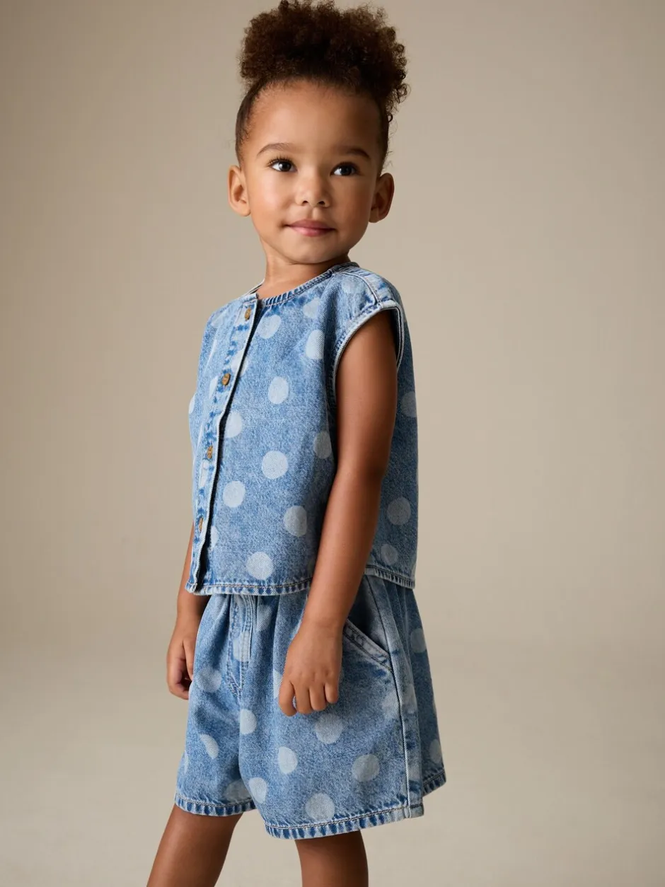Shorts En Rokken*Next Normaal blauw - Denim Polka Dot Waistcoat and Shorts Set (3mths-7yrs)
