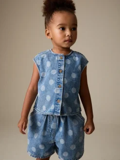 Shorts En Rokken*Next Normaal blauw - Denim Polka Dot Waistcoat and Shorts Set (3mths-7yrs)