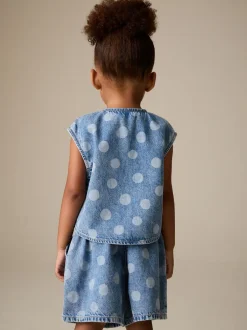 Shorts En Rokken*Next Normaal blauw - Denim Polka Dot Waistcoat and Shorts Set (3mths-7yrs)