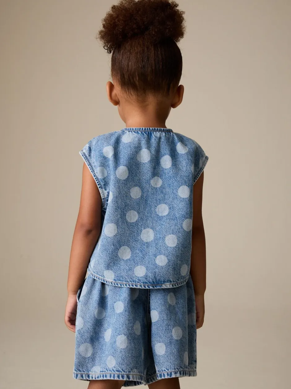Shorts En Rokken*Next Normaal blauw - Denim Polka Dot Waistcoat and Shorts Set (3mths-7yrs)