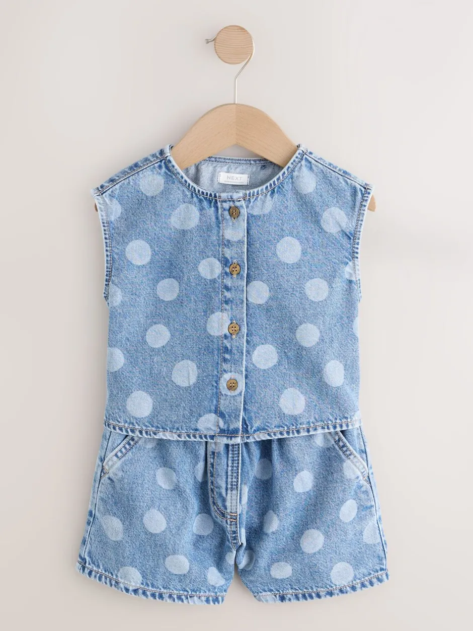 Shorts En Rokken*Next Normaal blauw - Denim Polka Dot Waistcoat and Shorts Set (3mths-7yrs)