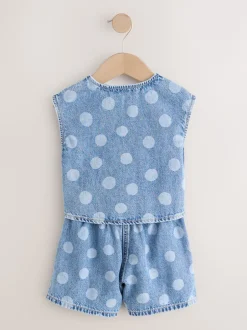 Shorts En Rokken*Next Normaal blauw - Denim Polka Dot Waistcoat and Shorts Set (3mths-7yrs)