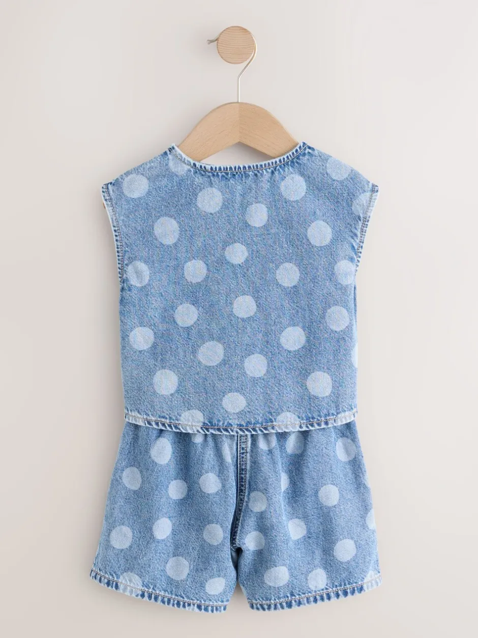 Shorts En Rokken*Next Normaal blauw - Denim Polka Dot Waistcoat and Shorts Set (3mths-7yrs)