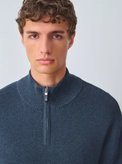 Gebreide Kleding|Next Normaal blauw - Effen - Regular fit 100% katoenen premium trui met korte rits