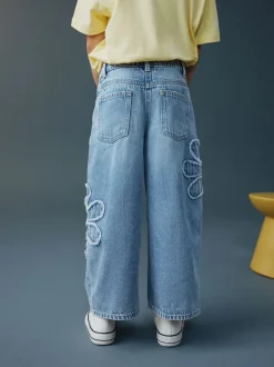 Jeans*Next Normaal blauw - Floral Appliqué Wide Leg Jeans (3-16yrs)