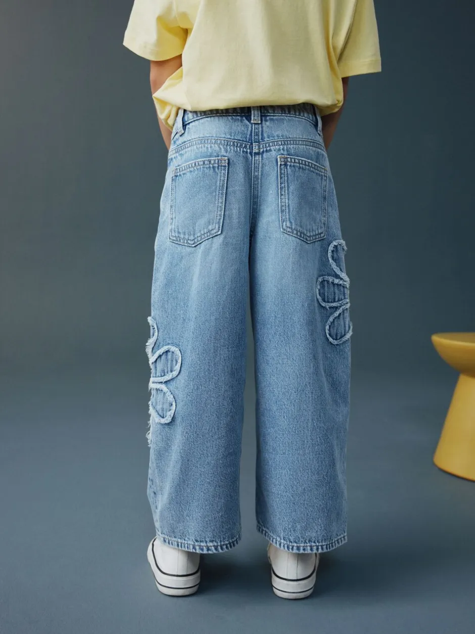 Jeans*Next Normaal blauw - Floral Appliqué Wide Leg Jeans (3-16yrs)