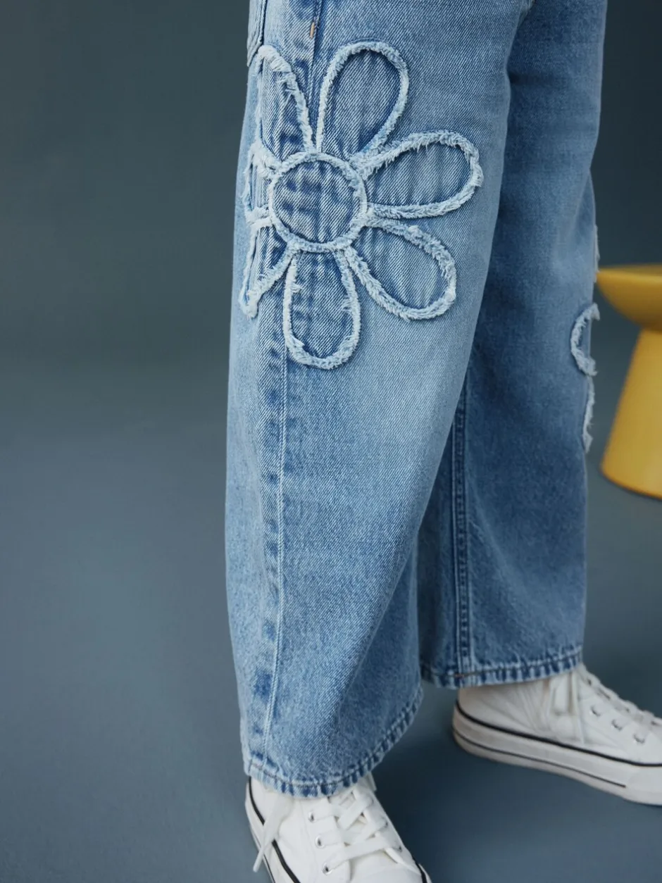 Jeans*Next Normaal blauw - Floral Appliqué Wide Leg Jeans (3-16yrs)
