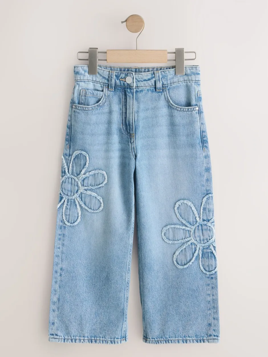 Jeans*Next Normaal blauw - Floral Appliqué Wide Leg Jeans (3-16yrs)