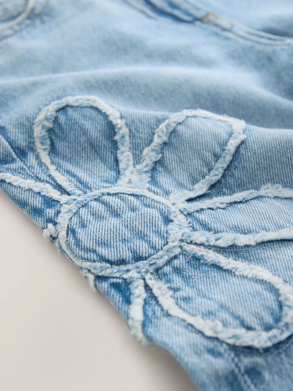Jeans*Next Normaal blauw - Floral Appliqué Wide Leg Jeans (3-16yrs)