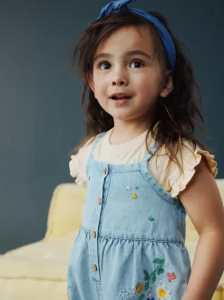 Rompertjes En Tuinbroeken|Tuinbroeken|Next Normaal blauw - Floral Embroidered Denim Playsuit and T-Shirt (3mths-7yrs)