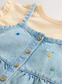 Rompertjes En Tuinbroeken|Tuinbroeken|Next Normaal blauw - Floral Embroidered Denim Playsuit and T-Shirt (3mths-7yrs)