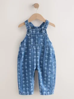 Tuinbroeken|Jumpsuits En Playsuits|Next Normaal blauw - Floral Print Dungarees (3mths-7yrs)