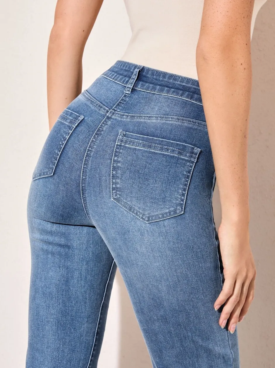 Jeans|Friends Like These Normaal blauw - jeans met zakken, hoge taille en uitlopende pijpen