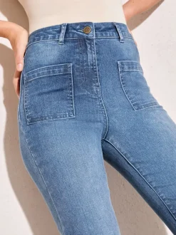 Jeans|Friends Like These Normaal blauw - jeans met zakken, hoge taille en uitlopende pijpen